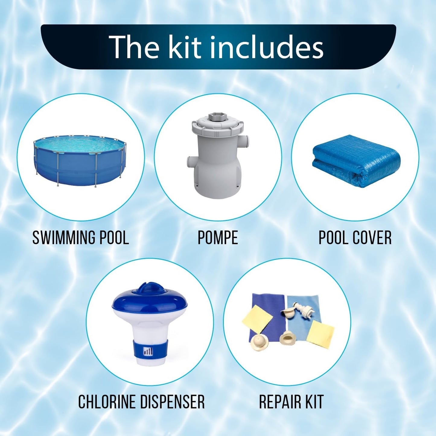 Garden Pool Steel Frame Pool Complete Set with Filter Pump Cover of Chemical Dispenser Round Steel Frame Pool Full Set