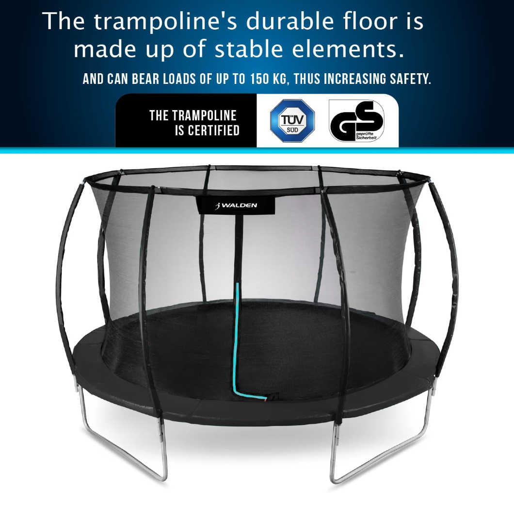 Outdoor Trampoline, Garden Trampoline Certified Trampoline with Safety Fence and Padded Poles for Children, Indoor Outdoor Fitness.