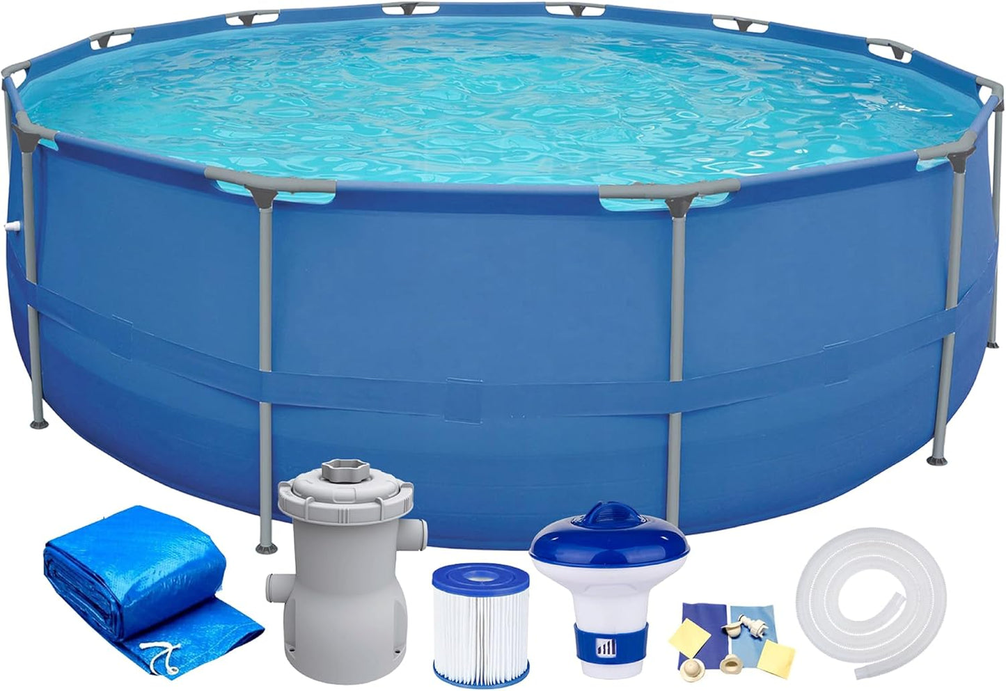 Garden Pool Steel Frame Pool Complete Set with Filter Pump Cover of Chemical Dispenser Round Steel Frame Pool Full Set
