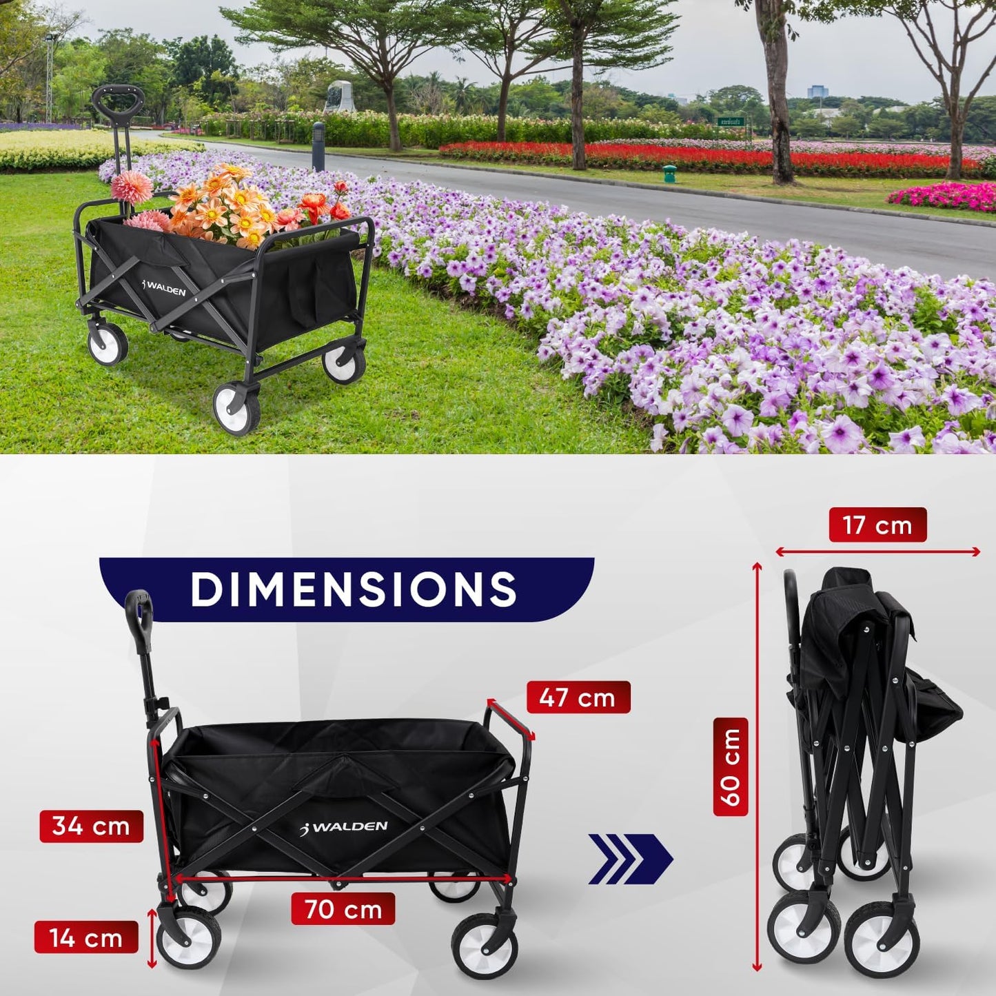 Festival Trolley on Wheels Folding - Foldable Camping Cart Garden Wagon Compact Camping Trolley Cart for Garden, Beach, Fishing