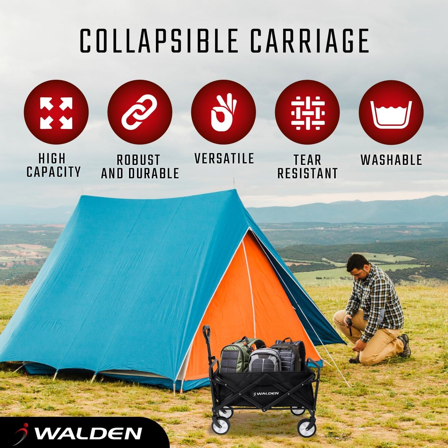 Festival Trolley on Wheels Folding - Foldable Camping Cart Garden Wagon Compact Camping Trolley Cart for Garden, Beach, Fishing