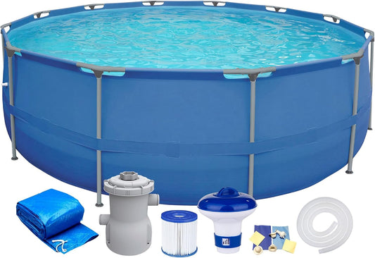 Garden Pool Steel Frame Pool Complete Set with Filter Pump Cover of Chemical Dispenser Round Steel Frame Pool Full Set